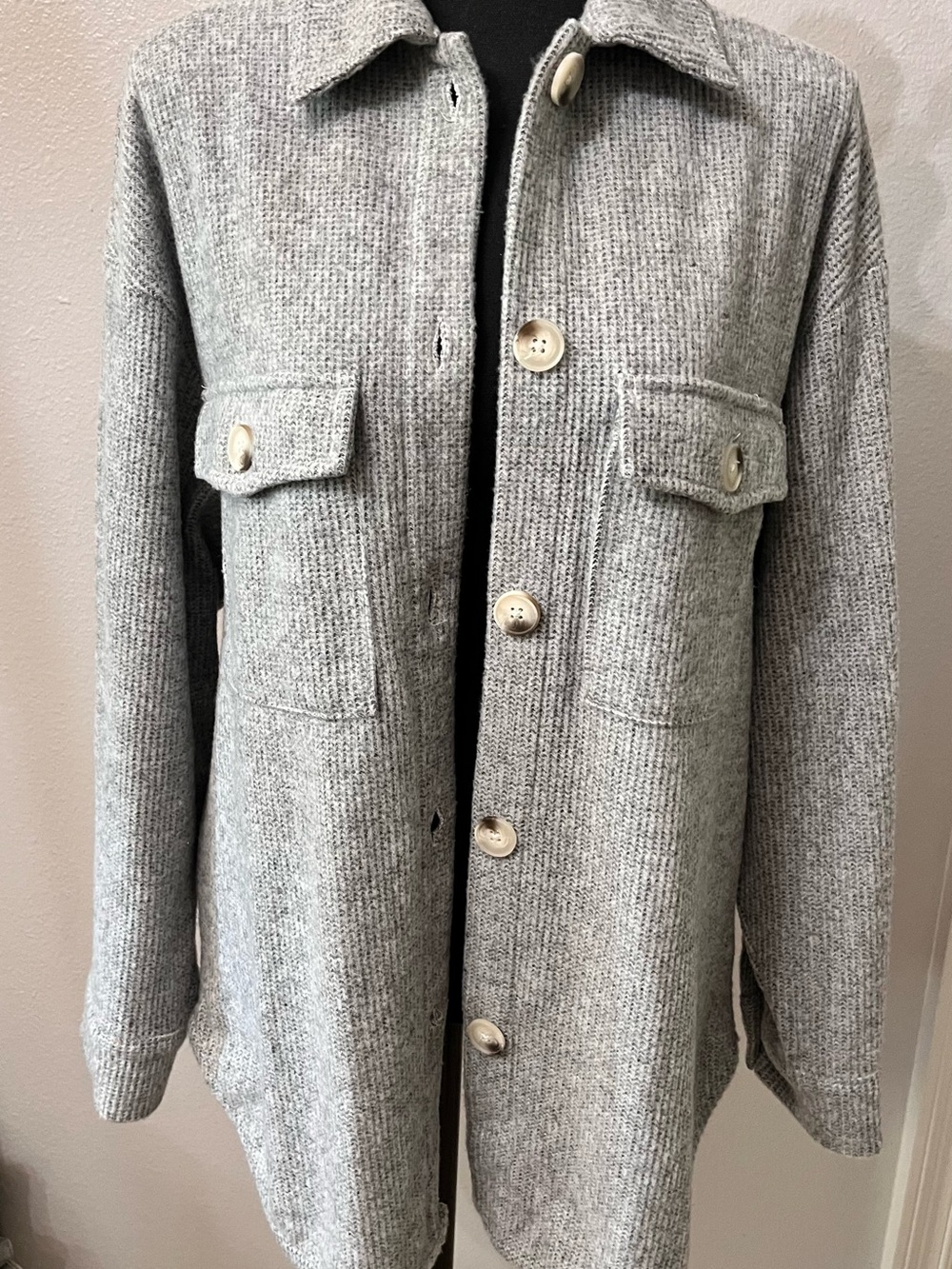 Timing Gray Knit Button-Up Utility Shacket